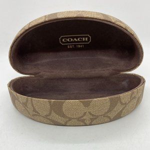 Coach Sunglass Case Signature Cover Holder Hard Clamshell Snap Khaki Brown.